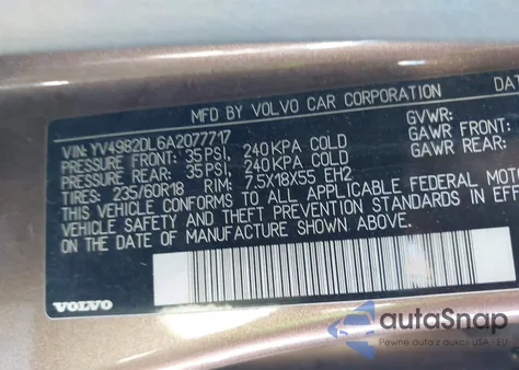 2010 Volvo Xc60 3.2 z USA, uszkodzony, nr VIN YV4982DL6A2077717